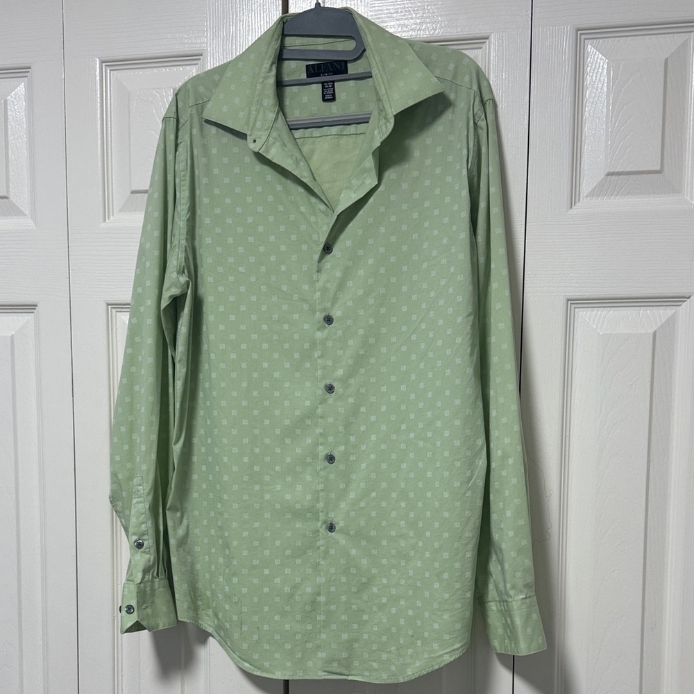 Alfani Light Green Geo-Print Long Sleeve Dress Shirt A-3